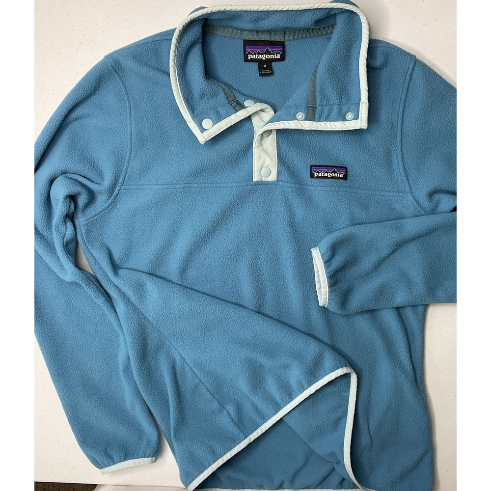 Patagonia Pullover Snap-T Women Sz M Fleece Sweater Long Sleeve Aqua Blue - Picture 4 of 7